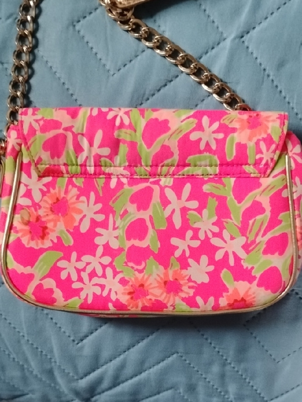Lilly Pulitzer Pink Multi Floral Crossbody Bag with Gold Chain - Picture 2 of 8